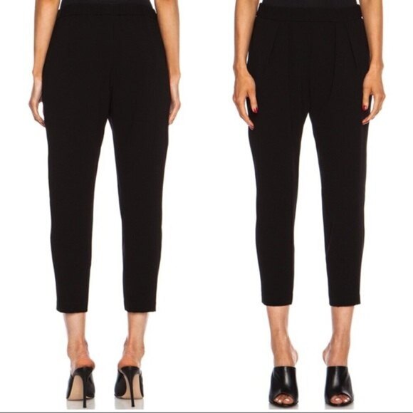 Nili Lotan Cropped Slouchy Pants Black Women’s Size 0 Elastic Waist Pleated - Picture 1 of 14